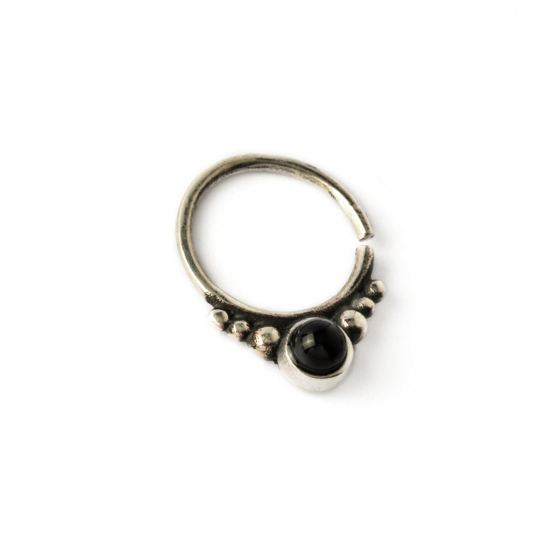 Soma Silver septum with black Onyx right side view
