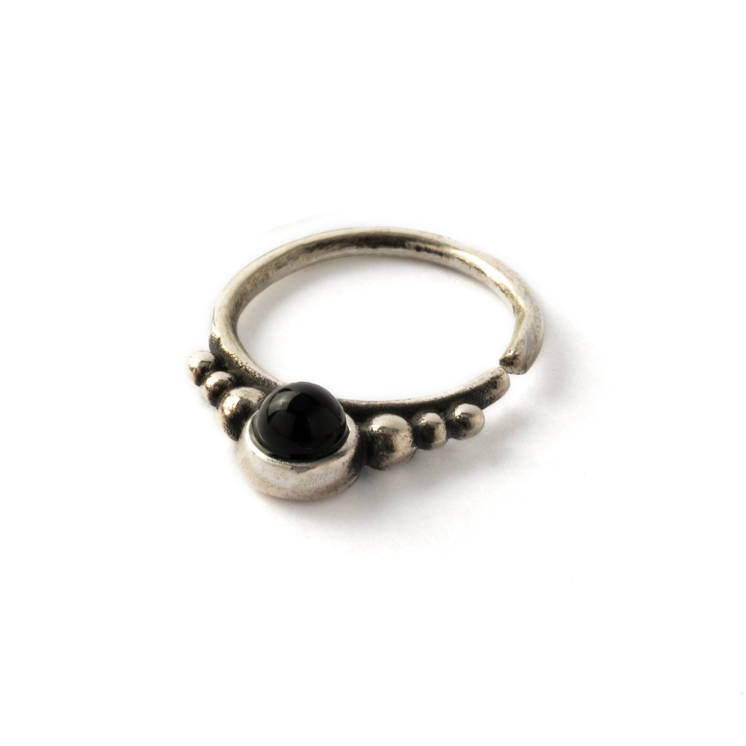 Soma Silver septum with black Onyx left side view