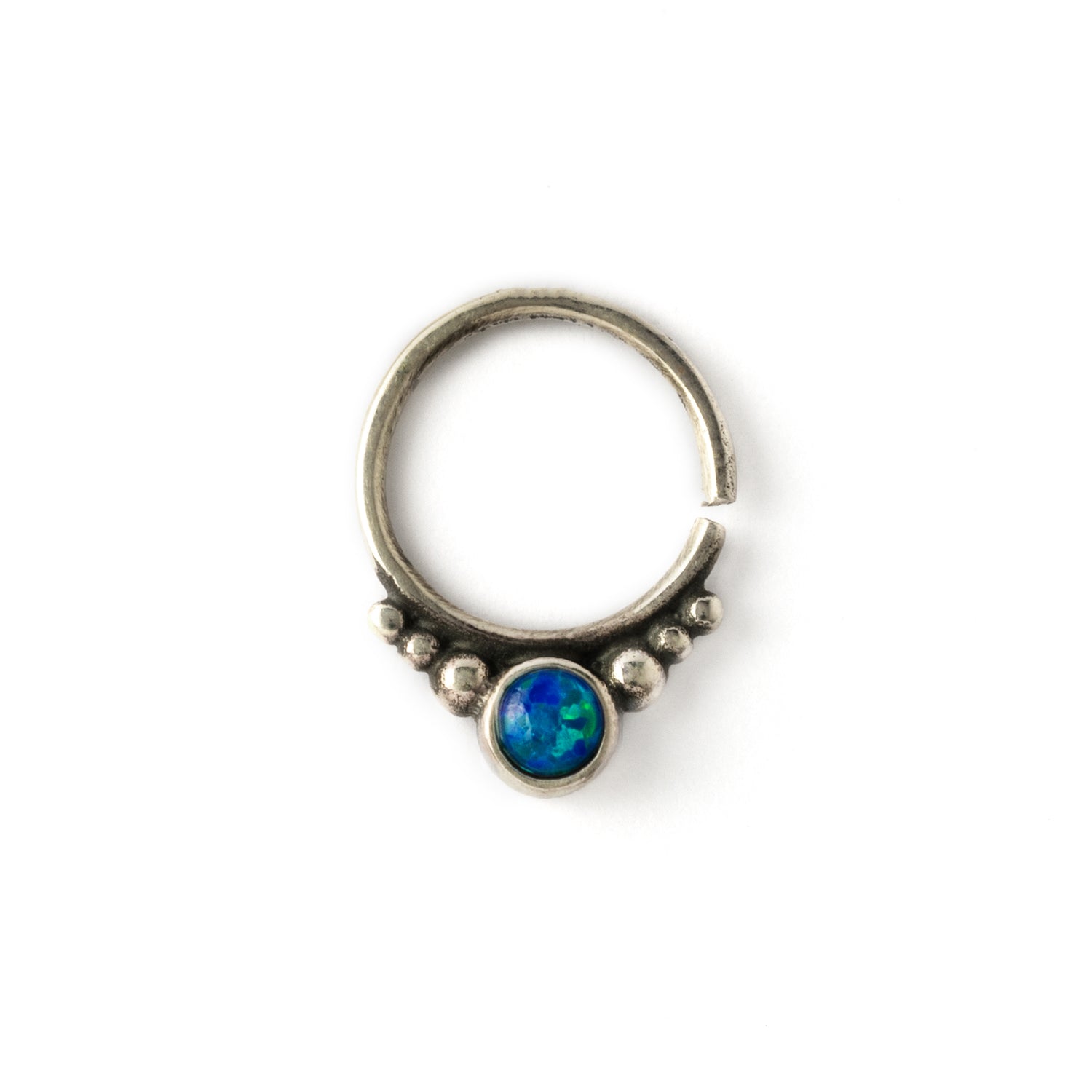 Soma Silver Septum with Blue Opal frontal view
