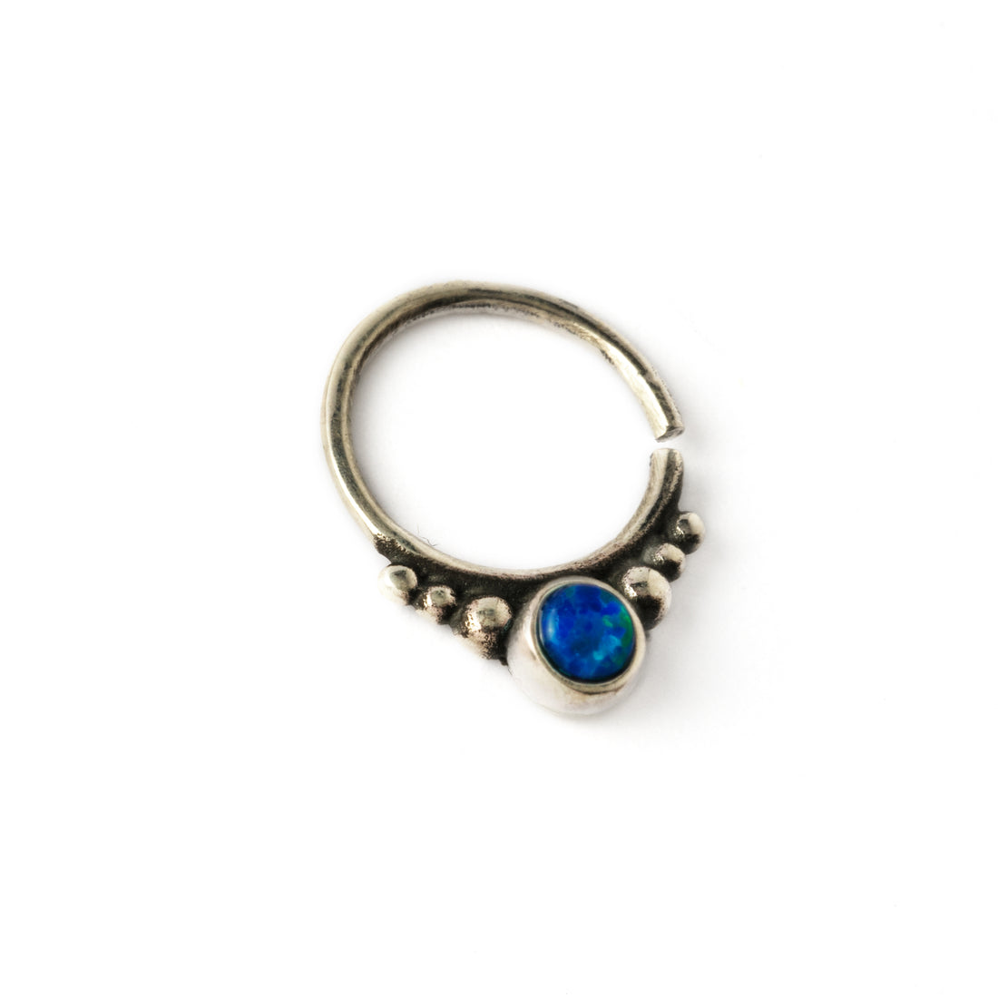 Soma Silver Septum with Blue Opal right side view