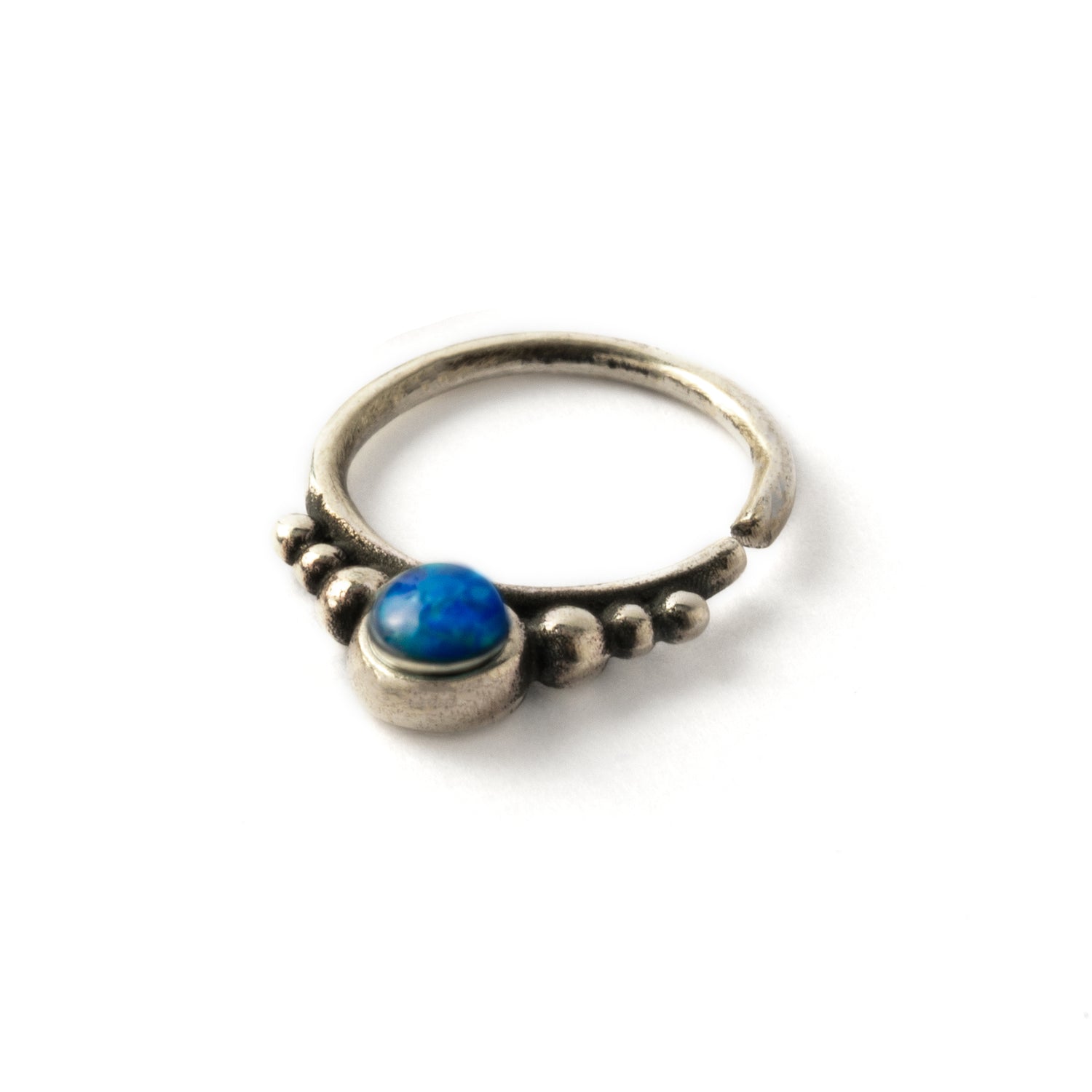 Soma Silver Septum with Blue Opal left side view