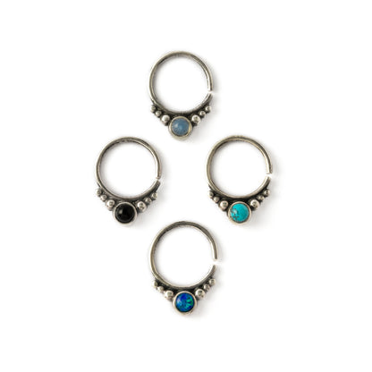 Soma Silver septums with black Onyx, opal, turquoise frontal view
