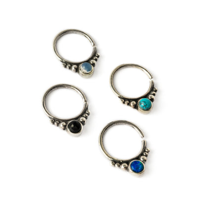 Soma Silver septums with black Onyx, opal, turquoise side view
