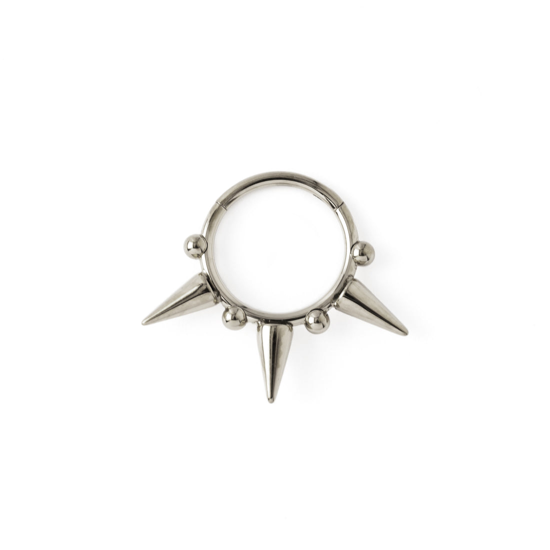 Surgical steel Spikes Septum Clicker ring frontal view