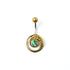 golden brass spiral belly piercing with Abalone shell frontal view