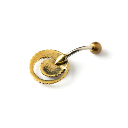 golden brass spiral belly piercing with black onyx shell back view