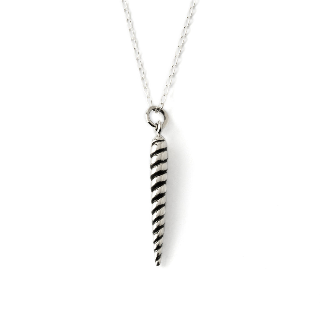 Silver Spiralling Cone Charm necklace frontal view
