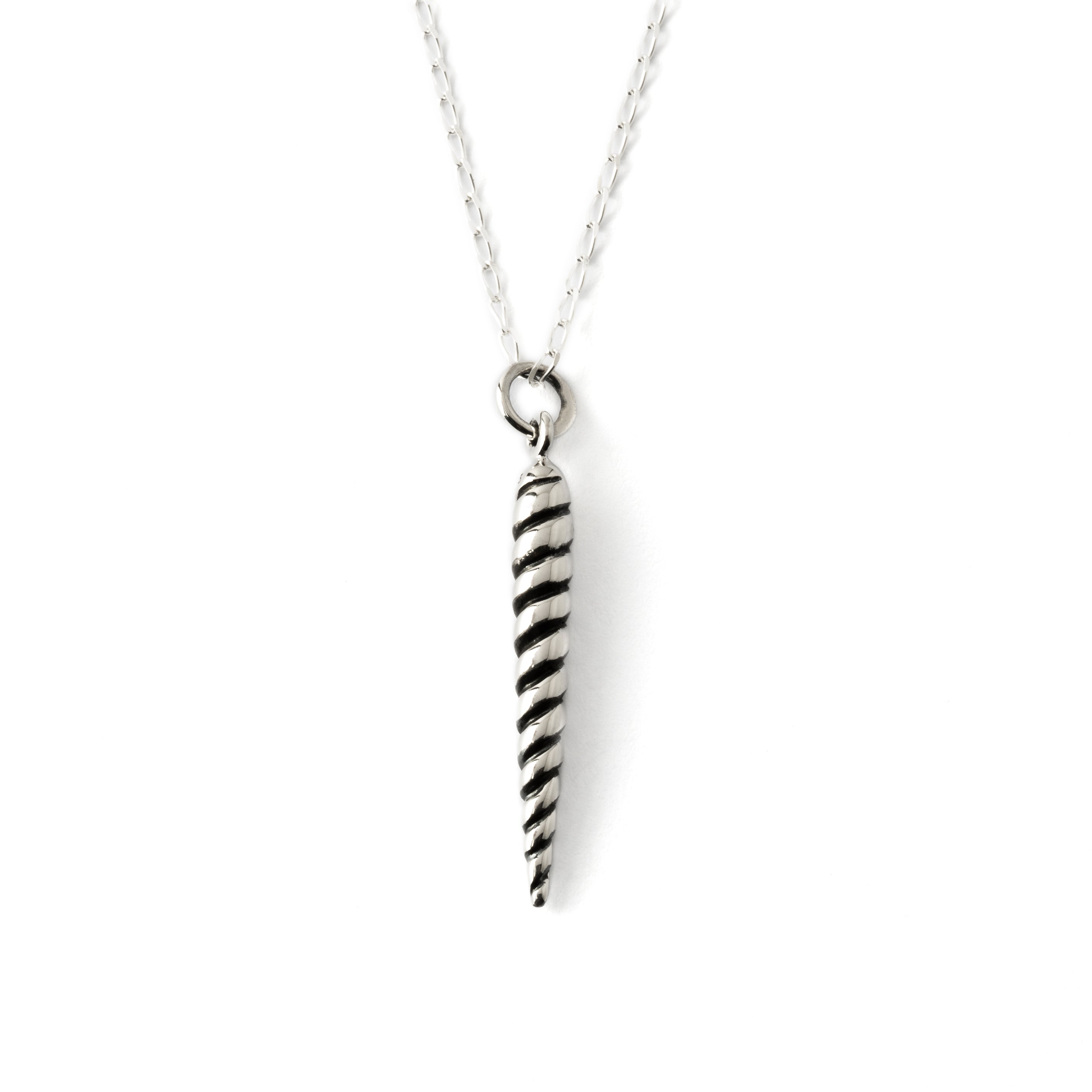 Silver Spiralling Cone Charm necklace frontal view