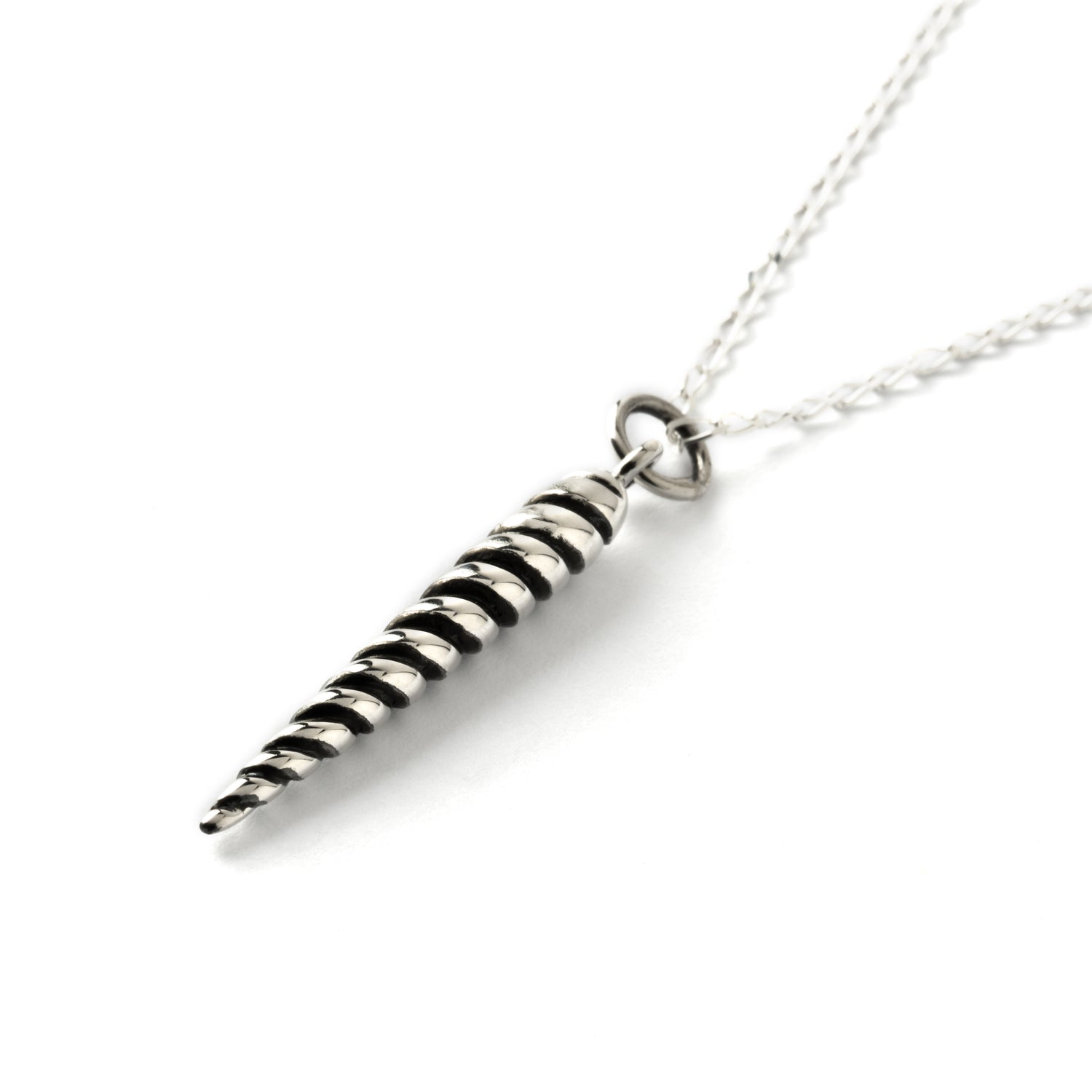 Silver Spiralling Cone Charm necklace right side view