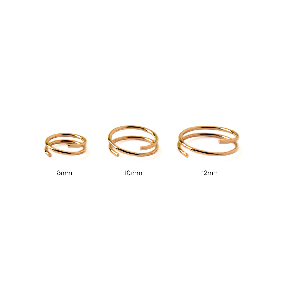 8mm, 10mm, 16mm Spiralling Rose Gold double nose rings