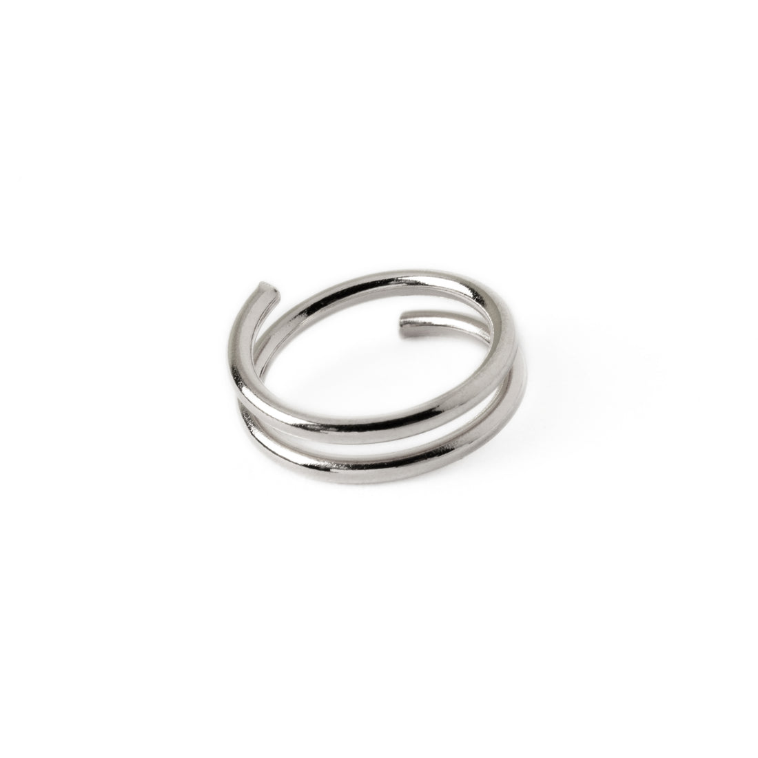 Spiralling sterling silver double nose ring right side view