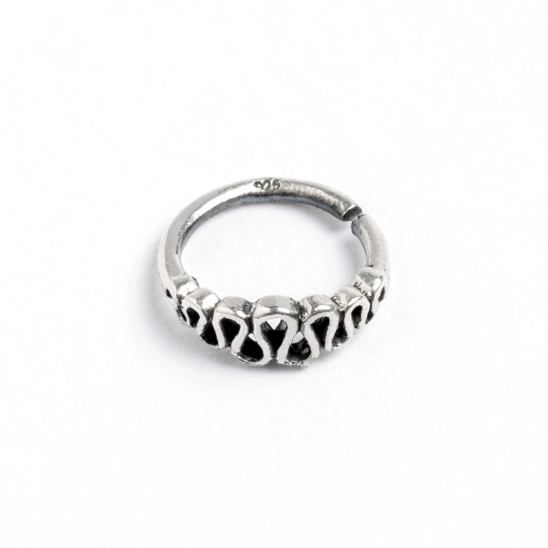 Spiralling Silver Nose Ring frontal view