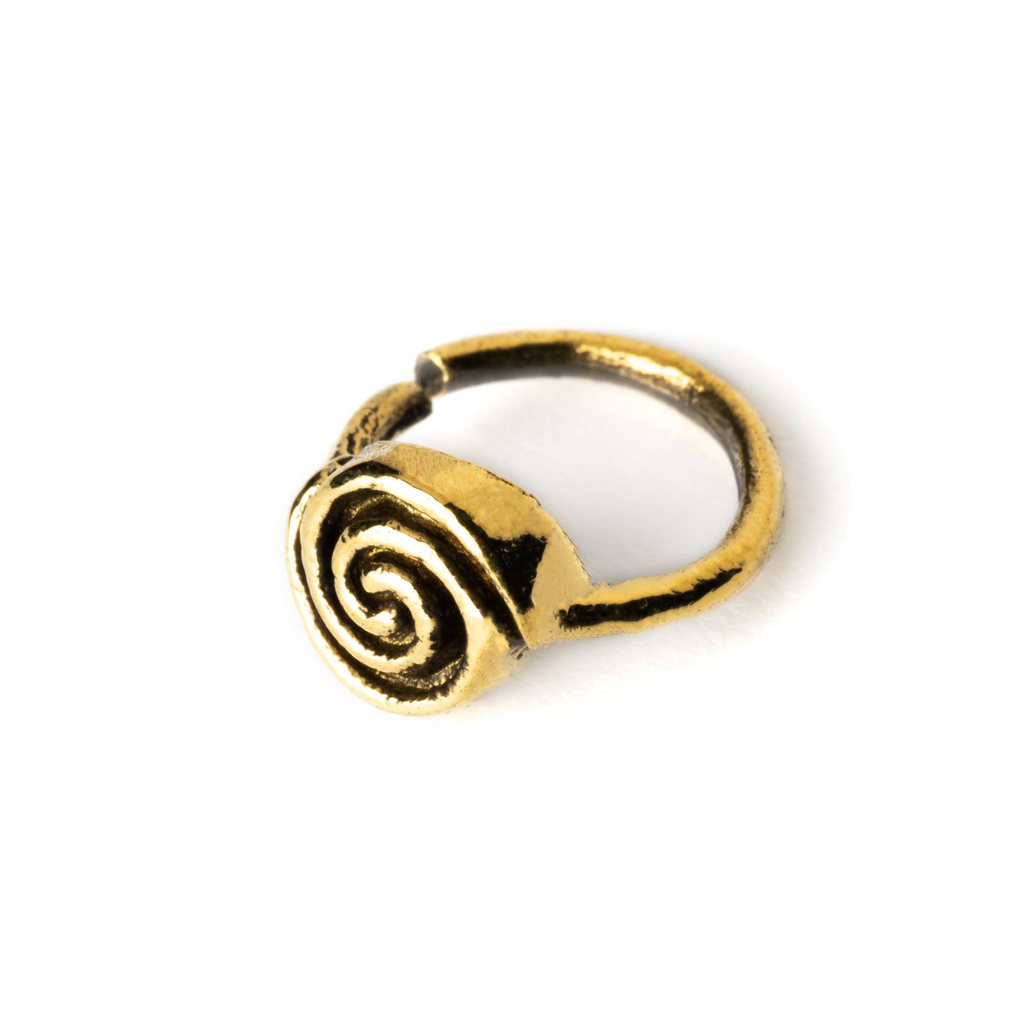 golden brass spiral nose ring right side view