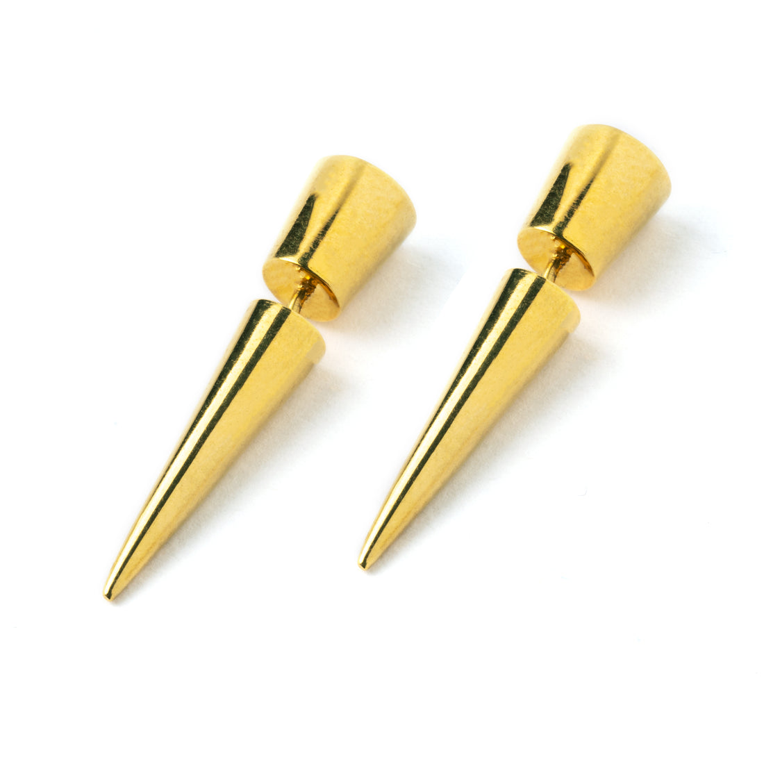 Spitalfields- pair of Gold Fake Gauge Spike Earrings side view