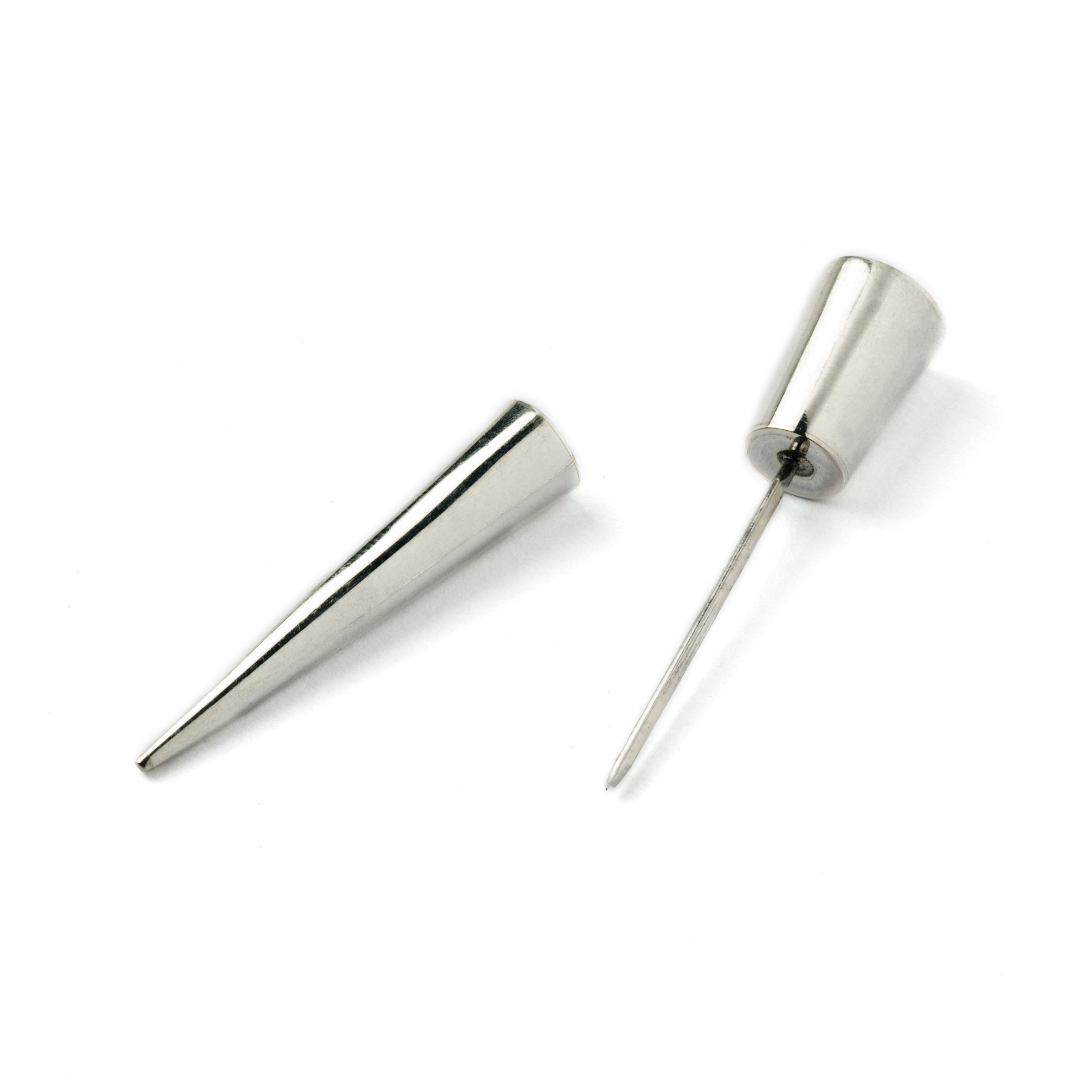 Spitalfields- single Silver Fake Gauge Spike Earring closure view