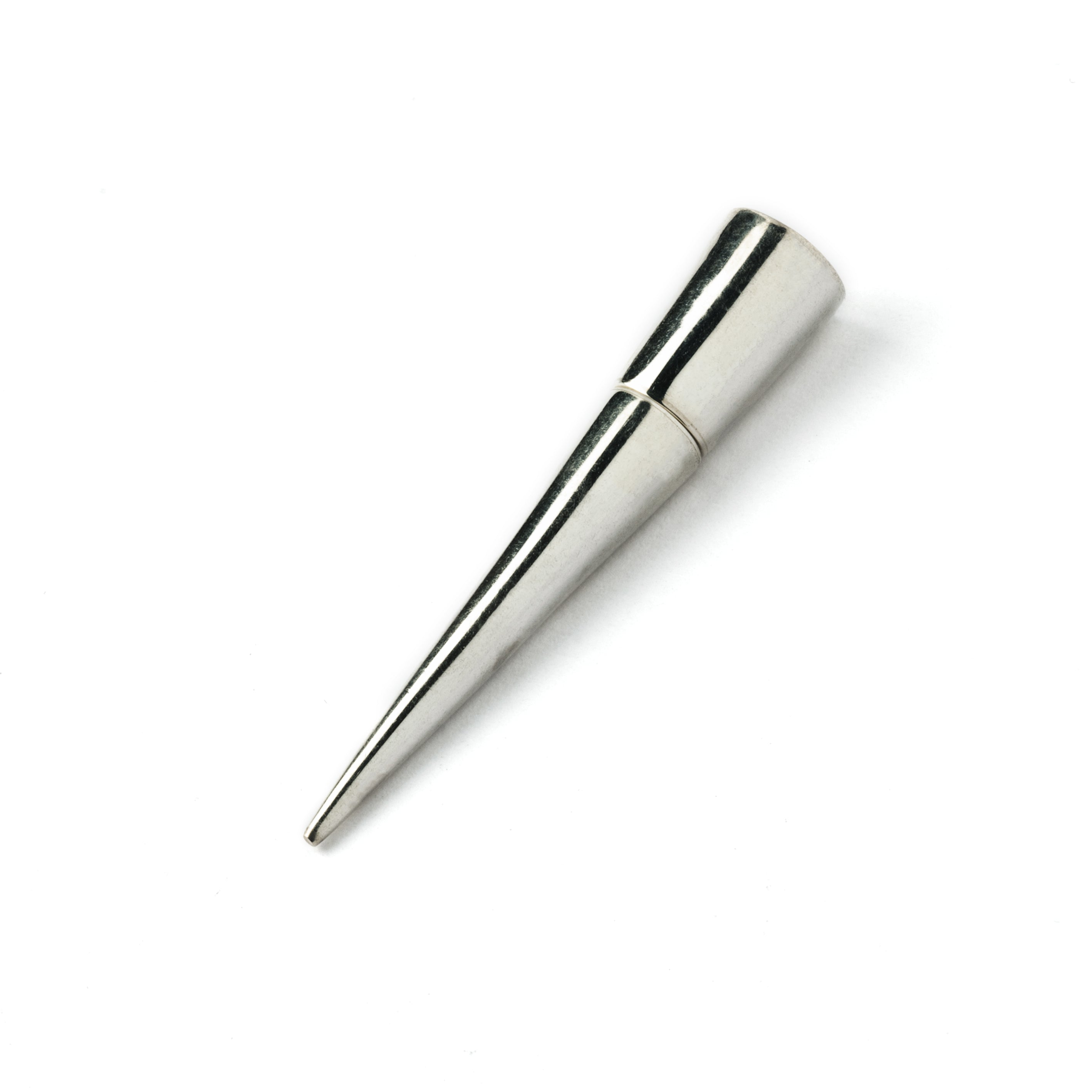 Spitalfields- single Silver Fake Gauge Spike Earring side view