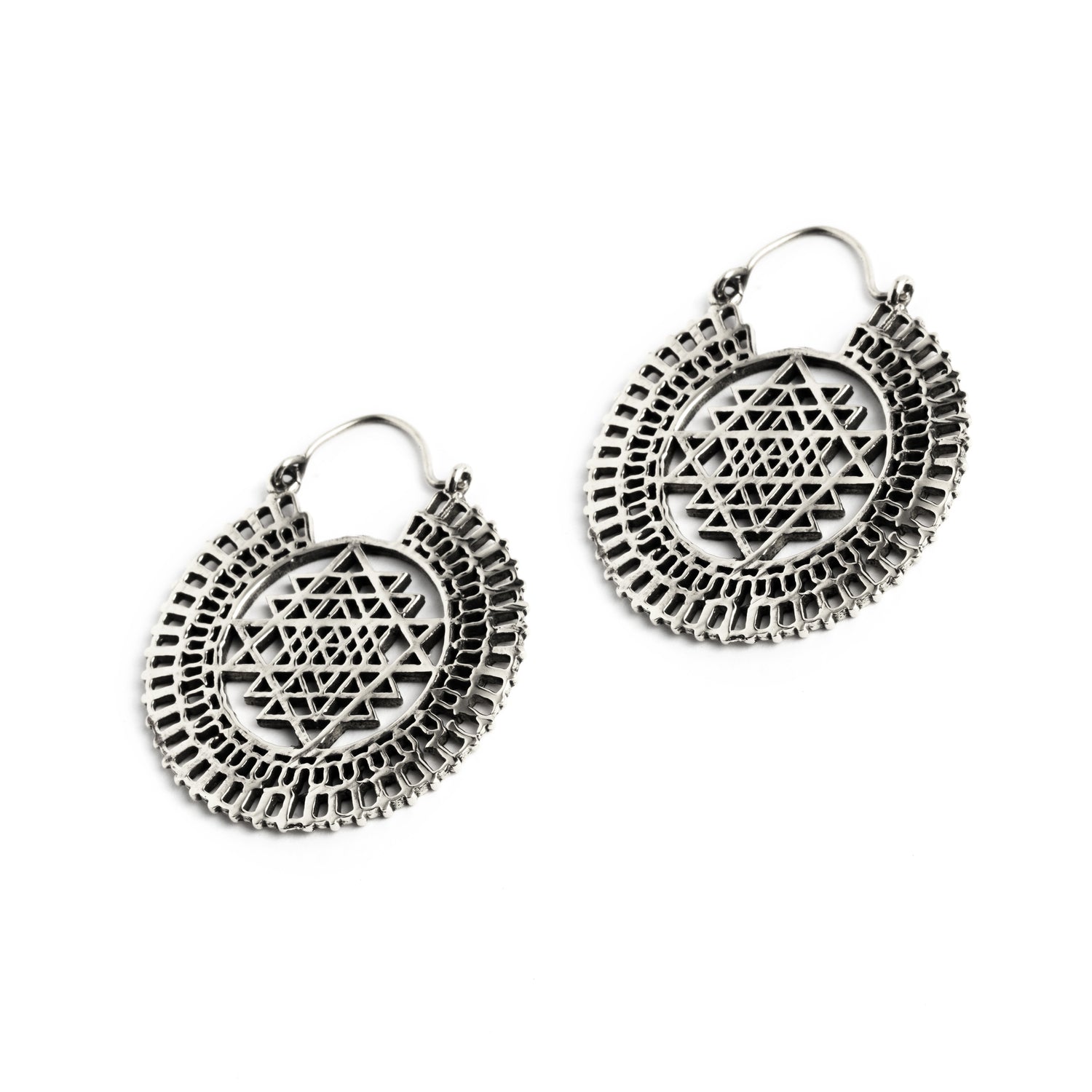 Sri Yantra Silver Hoops earrings right side view