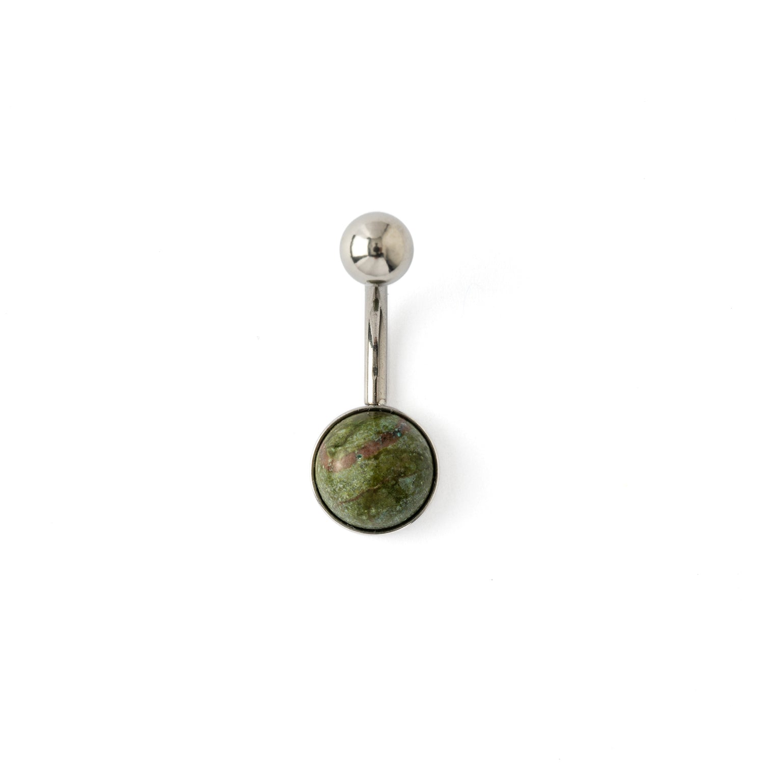 Steel Belly Bar with African Jade frontal view