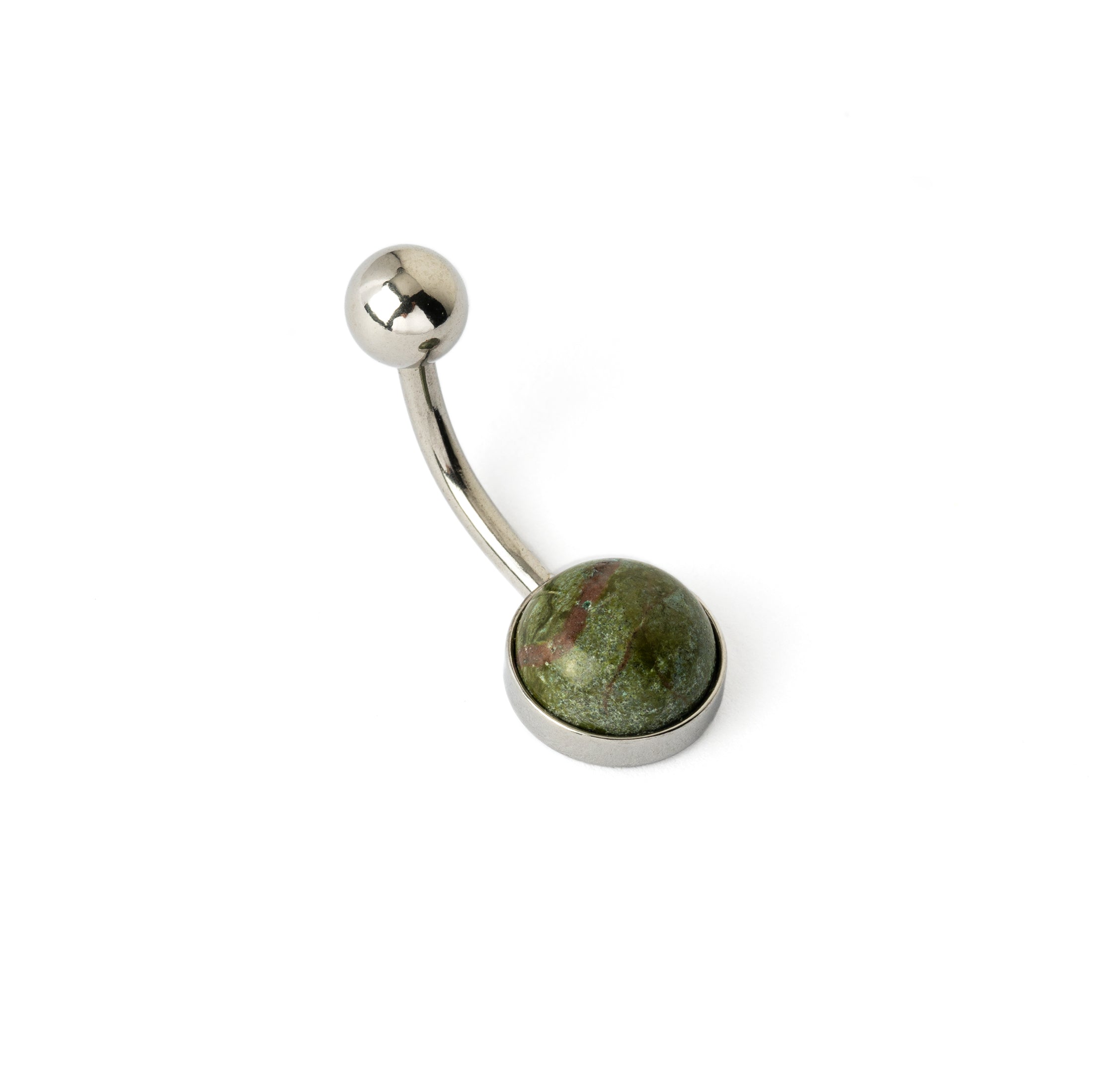 Steel Belly Bar with African Jade left side view