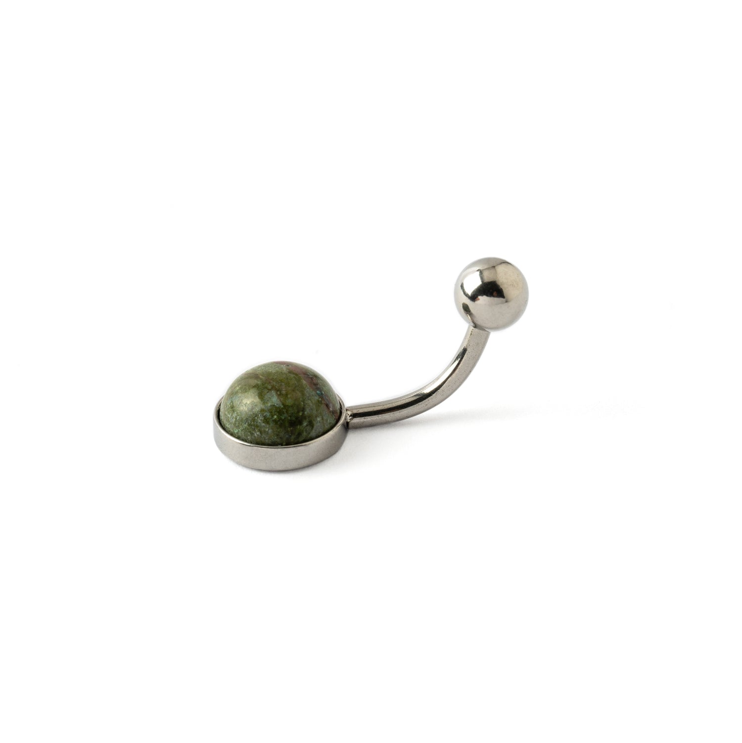 Steel Belly Bar with African Jade side view