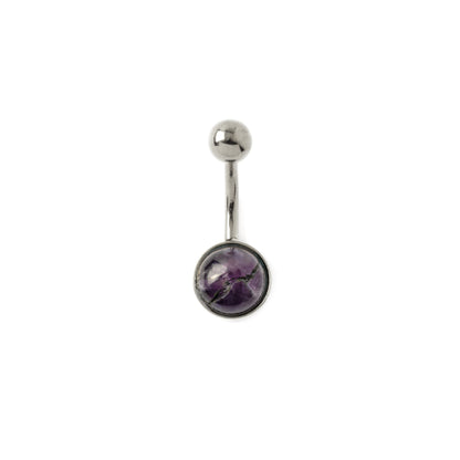 Steel Belly Bar with Amethyst frontal view