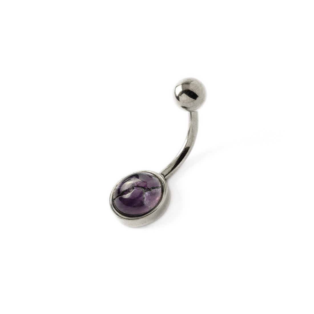 Steel Belly Bar with Amethyst right side view