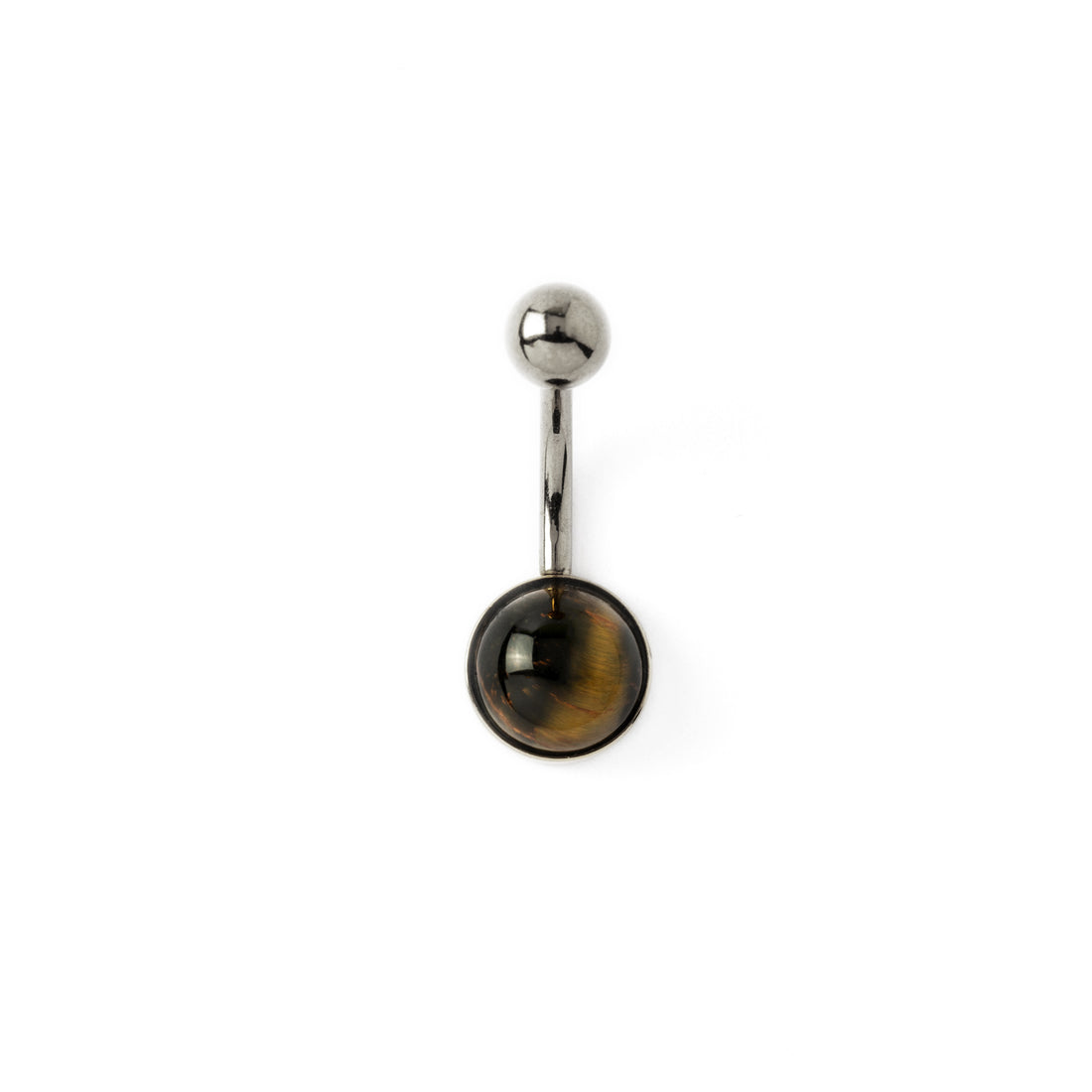 Steel Belly Bar with Tiger Eye frontal view