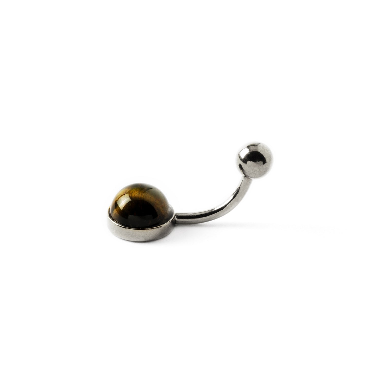 Steel Belly Bar with Tiger Eye side view