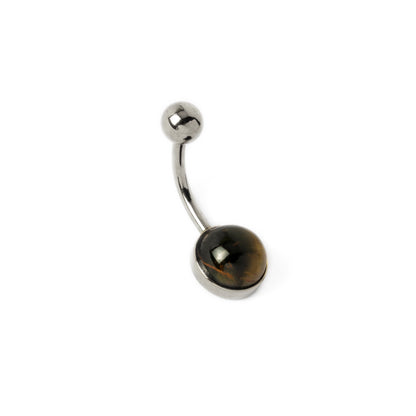 Steel Belly Bar with Tiger Eye left side view