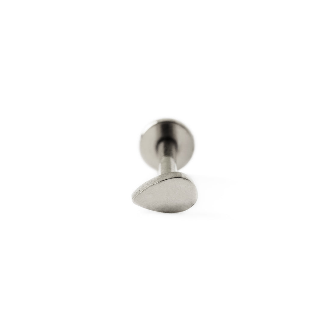 Surgical steel teardrop internally threaded labret stud frontal view