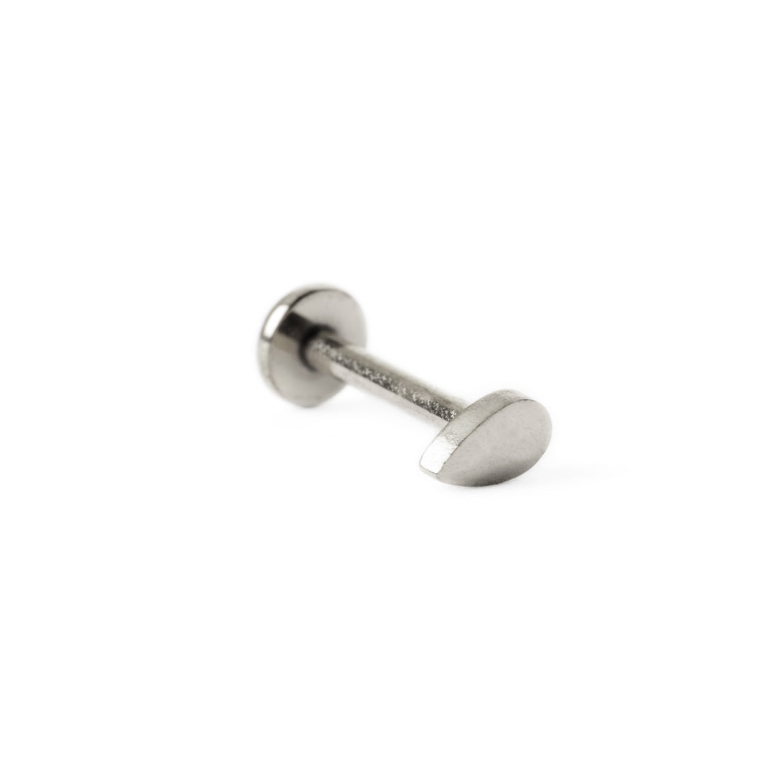 Surgical steel teardrop internally threaded labret stud right side view