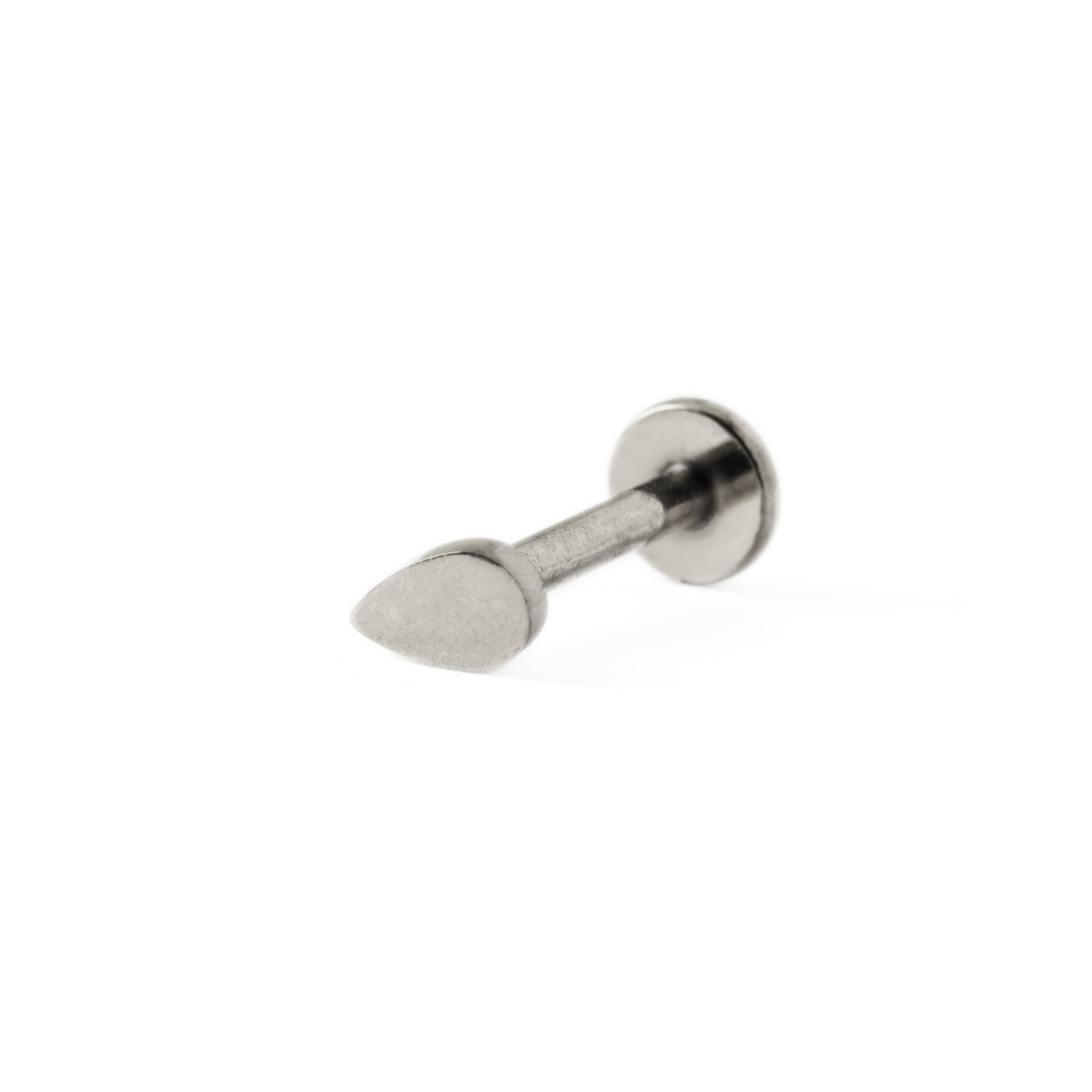 Surgical steel teardrop internally threaded labret stud left side view