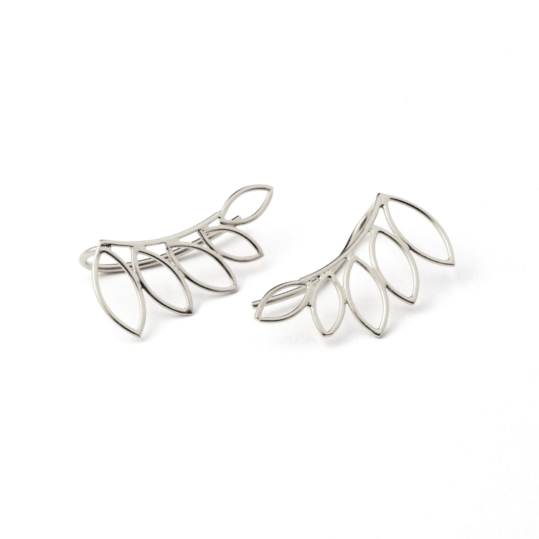 pair of sterling silver leaf outlines ear climbers side view