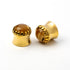 golden plug earring crown shaped with tiger eye glass