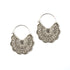 pair of flower disc silver earrings with tribal motifs stamps frontal view