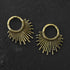 pair of gold brass tribal sun hoops hangers frontal view black background