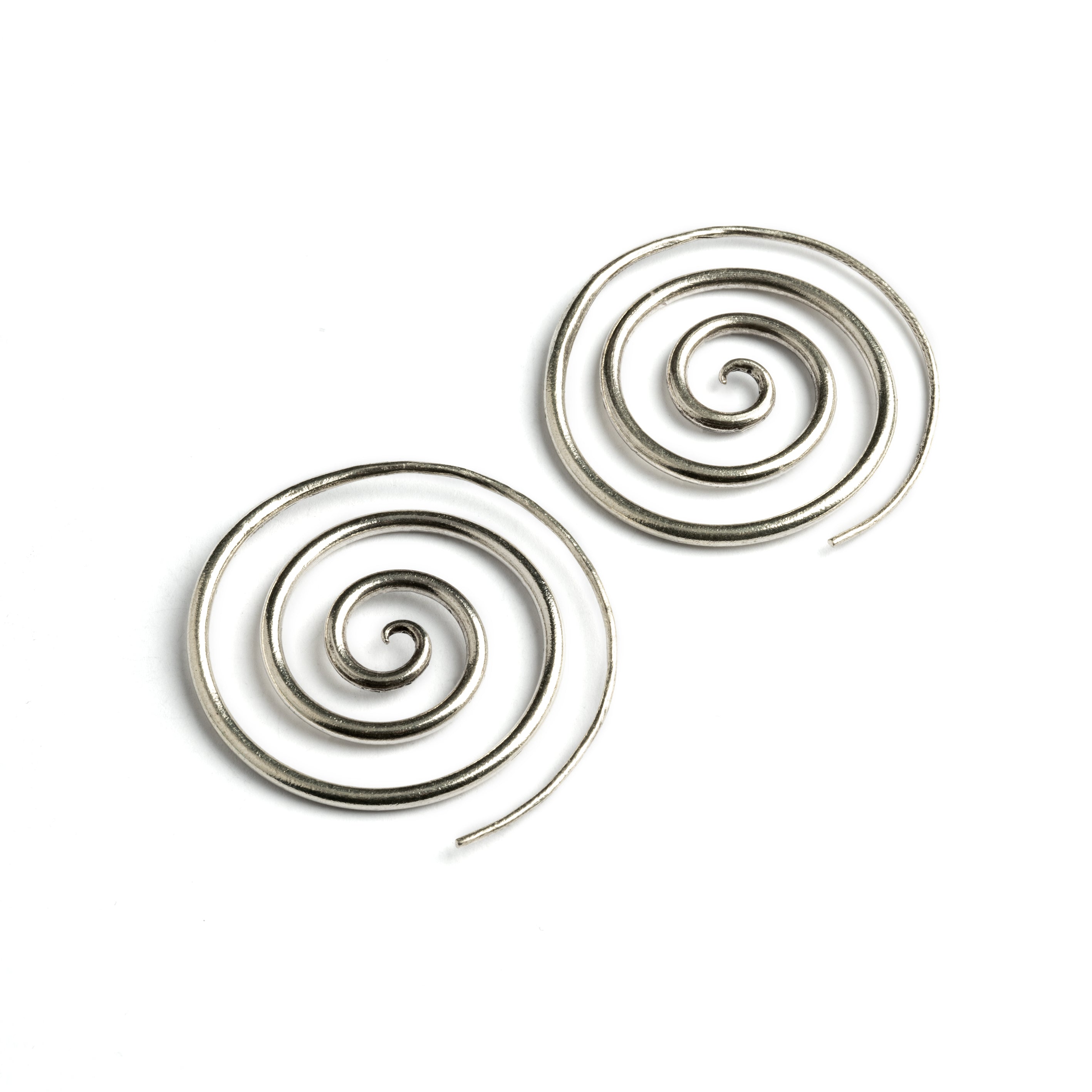 Super Spiral Silver Earrings left side view