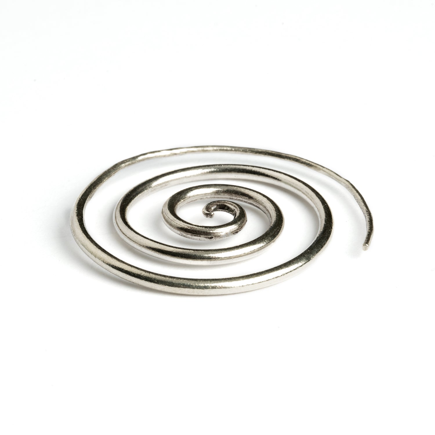 Super Spiral Silver Earrings side close up view