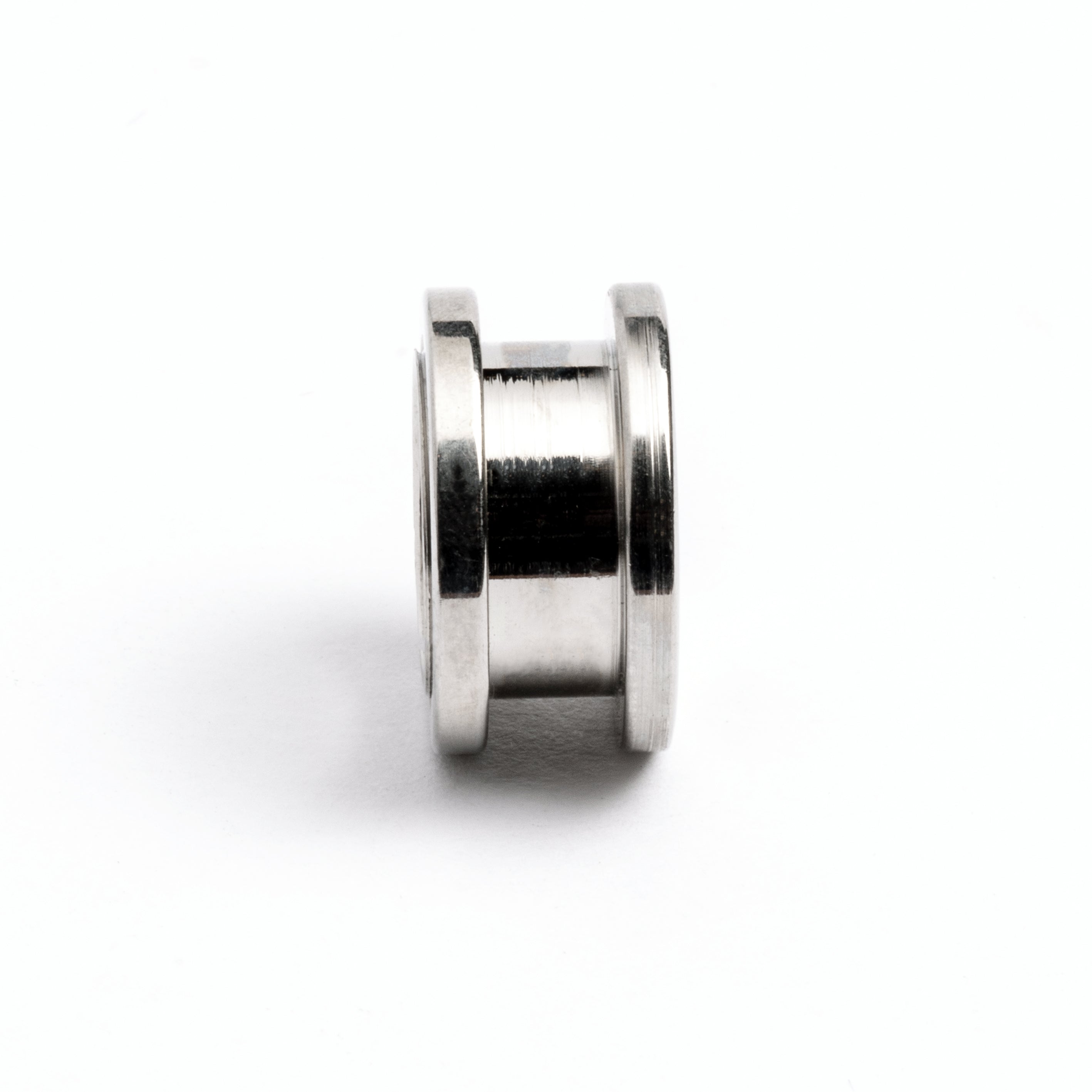 single surgical steel ear tunnel with double flared ends side view