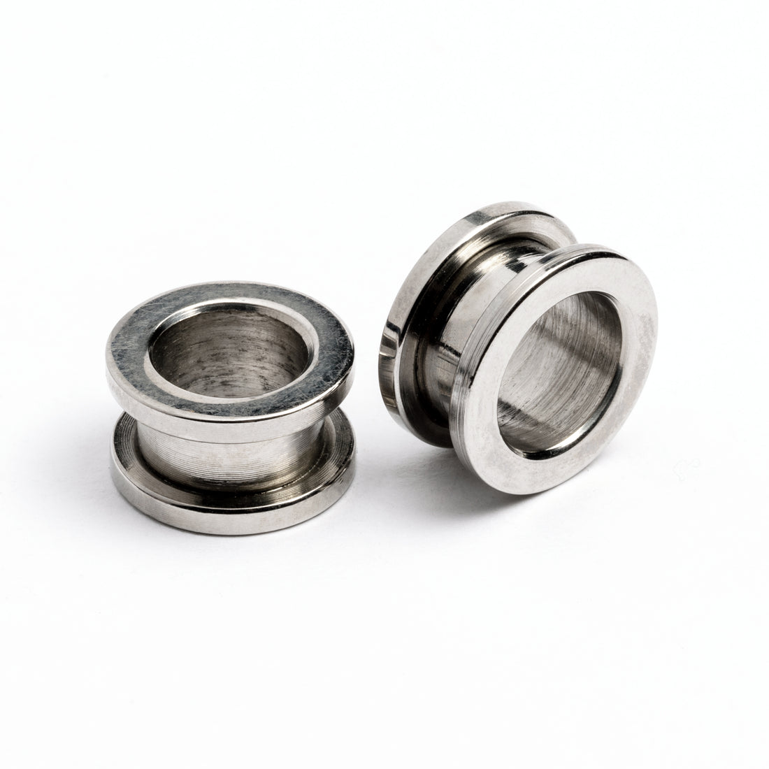 single surgical steel ear tunnel with double flared ends screw back closure view