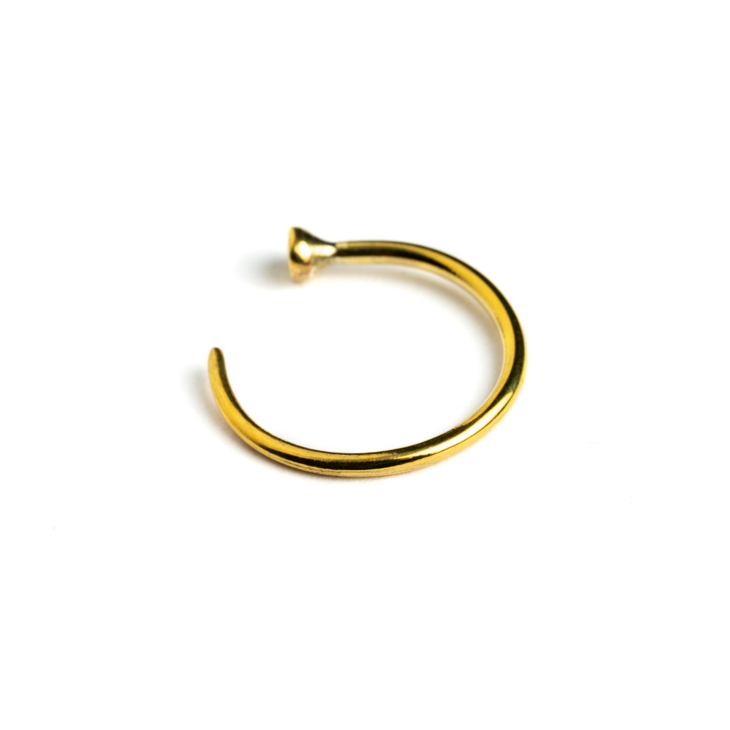 single open hoop golden brass wire earring back side view