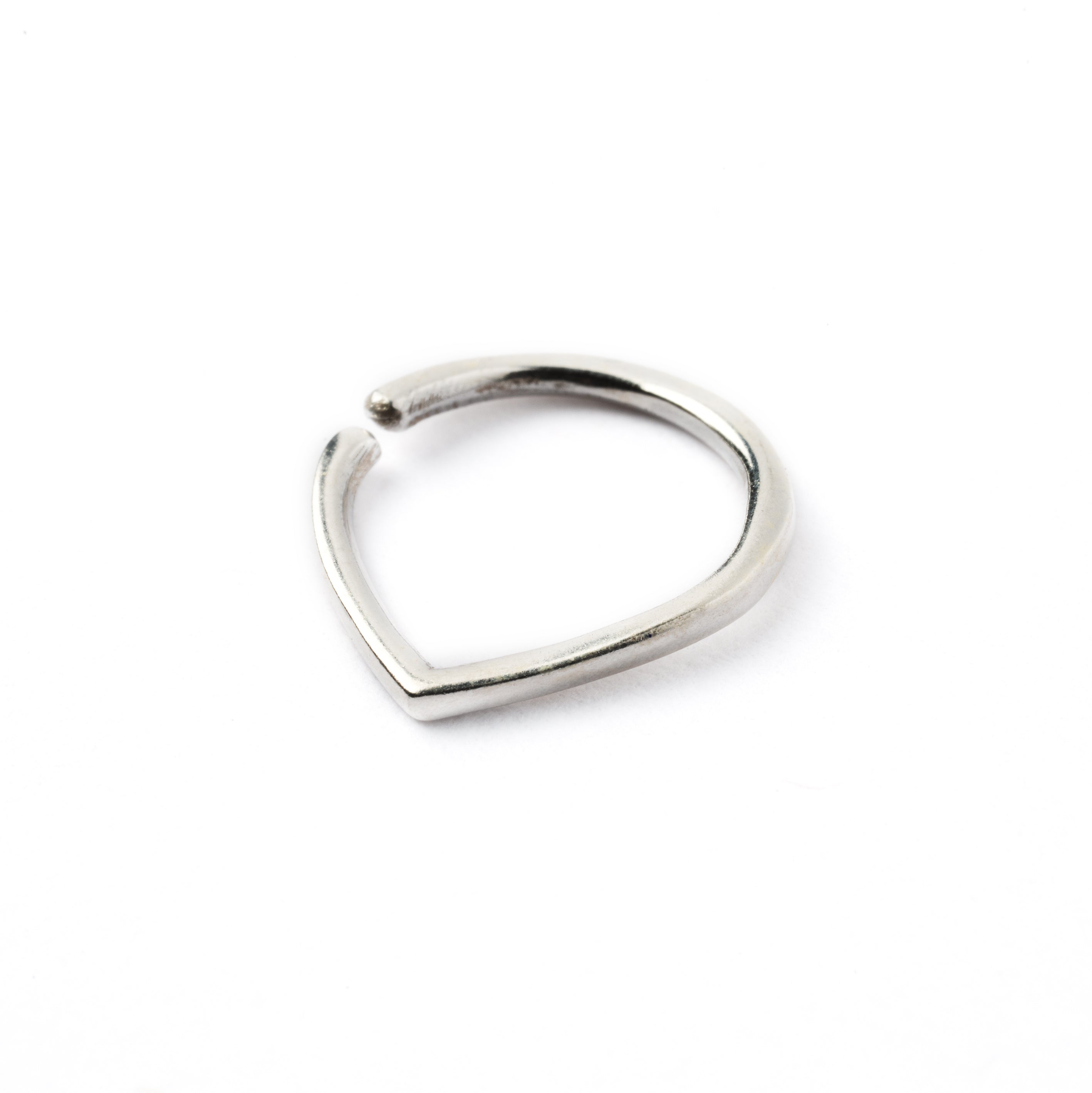 Silver teardrop septum ring right side view