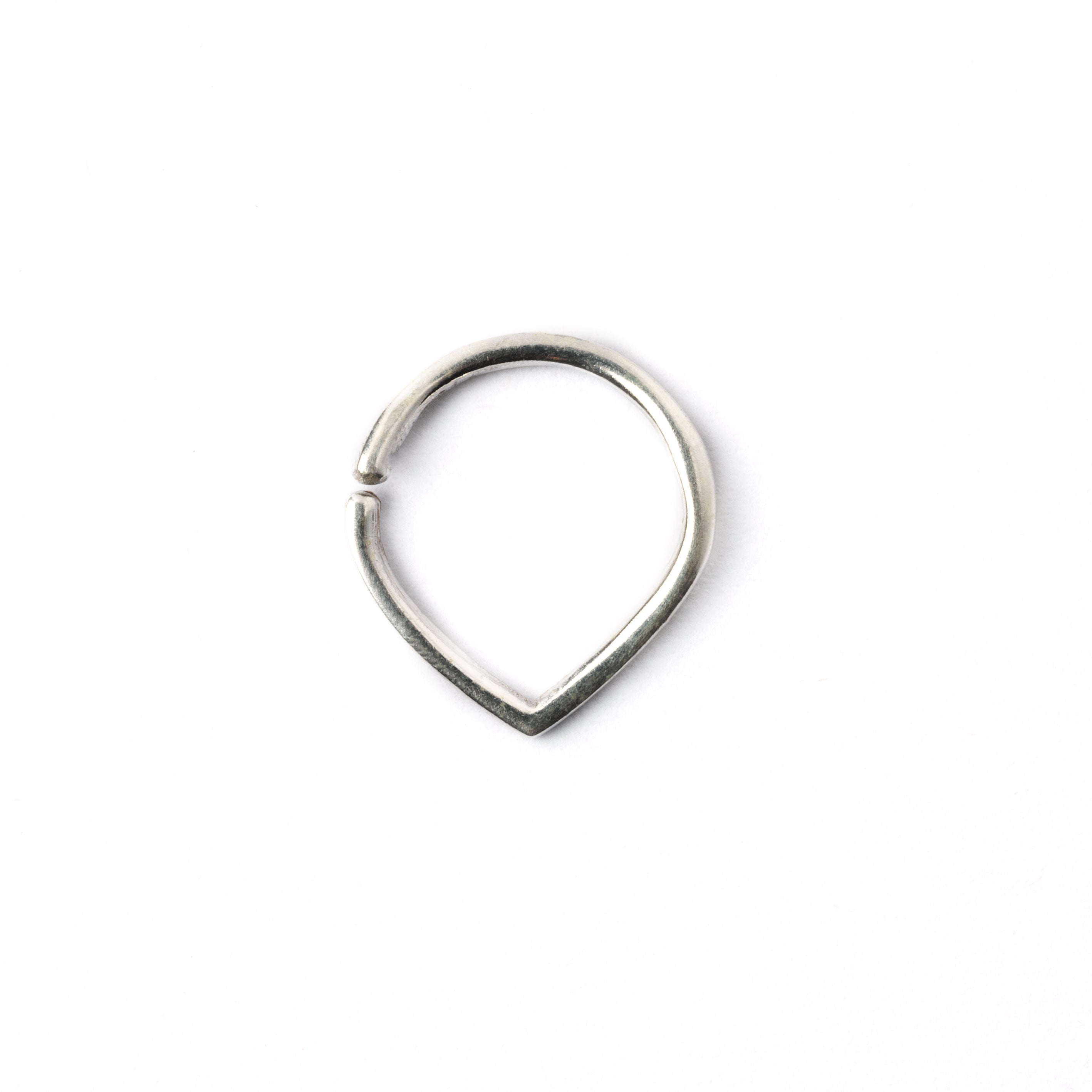 Silver teardrop septum ring frontal view