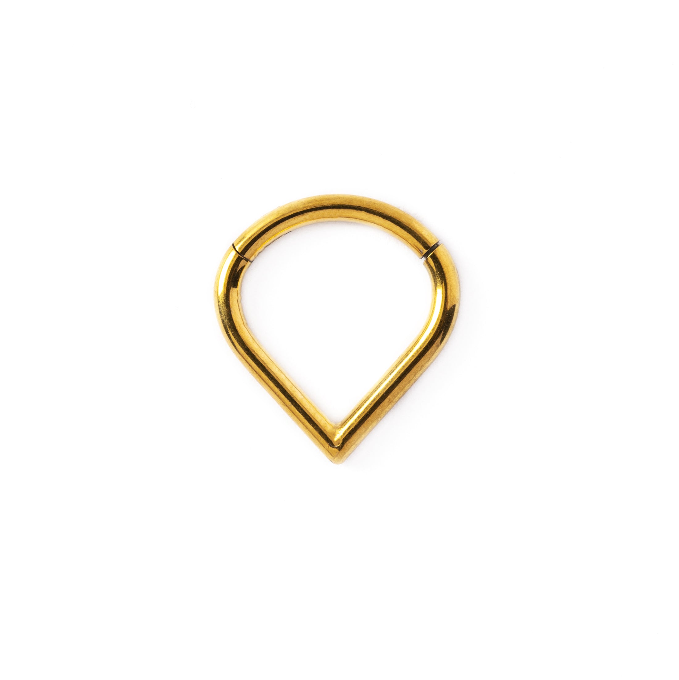 gold surgical steel teardrop septum clicker ring frontal view