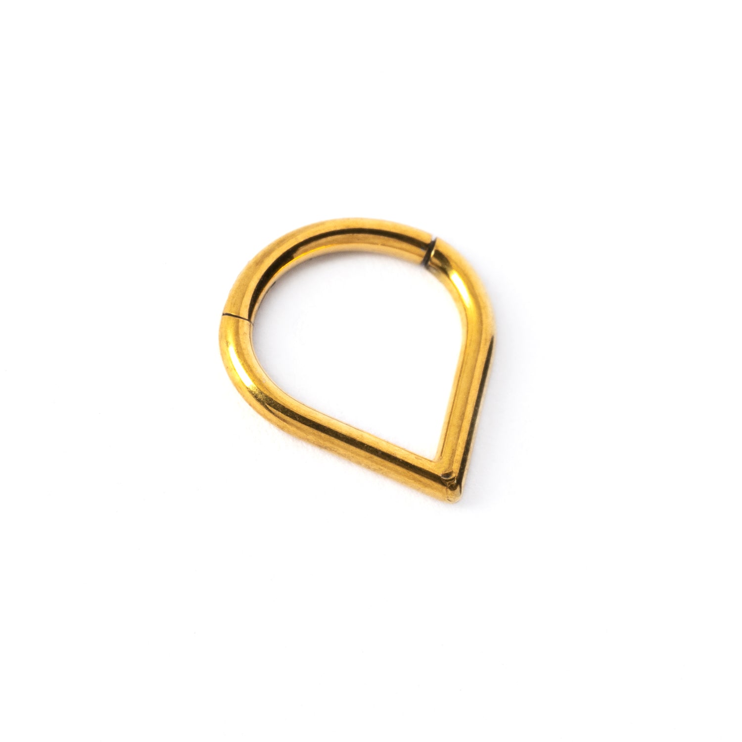 gold surgical steel teardrop septum clicker ring left side view