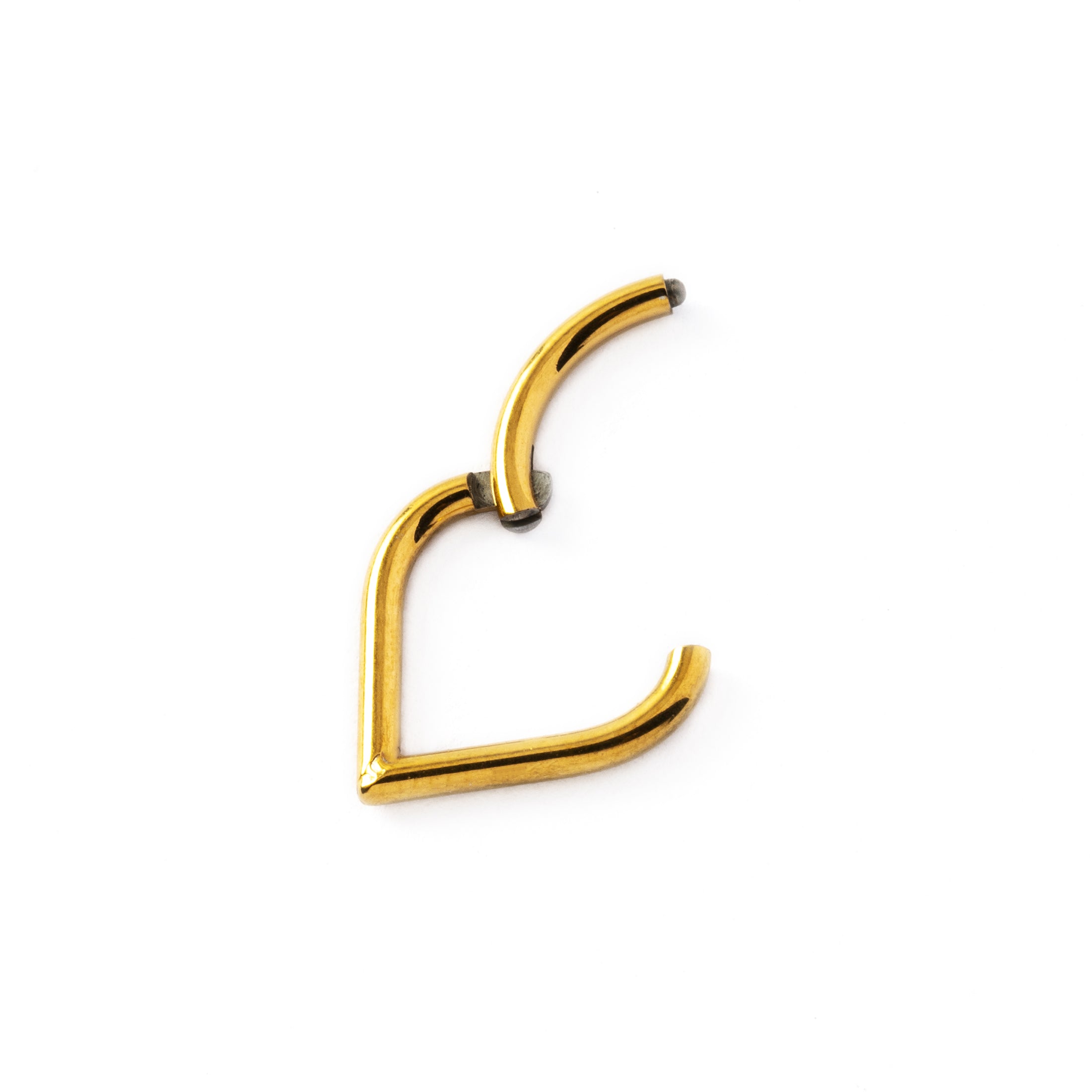 gold surgical steel teardrop septum clicker ring hinged segment view