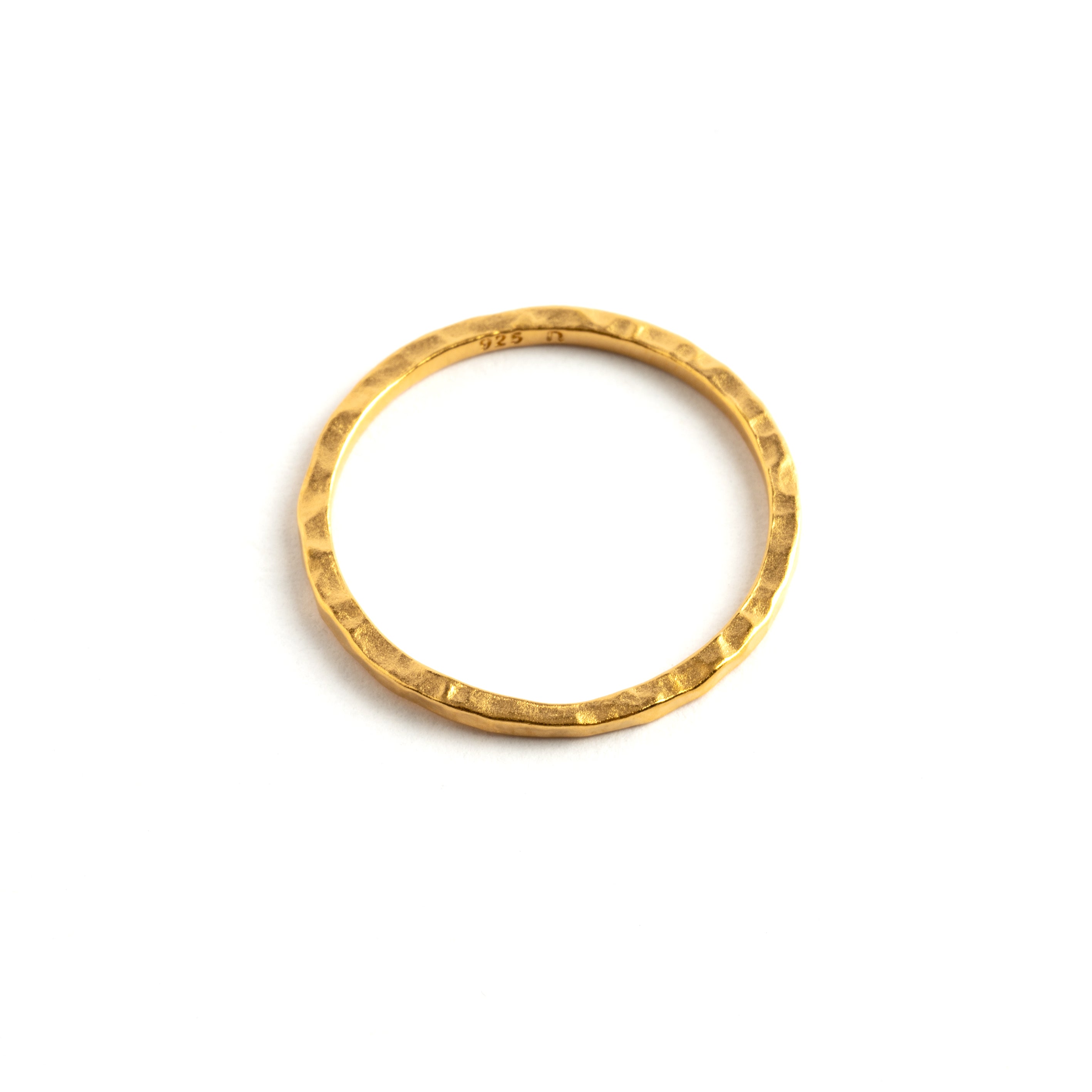 24k gold hammered stacking band ring right side view