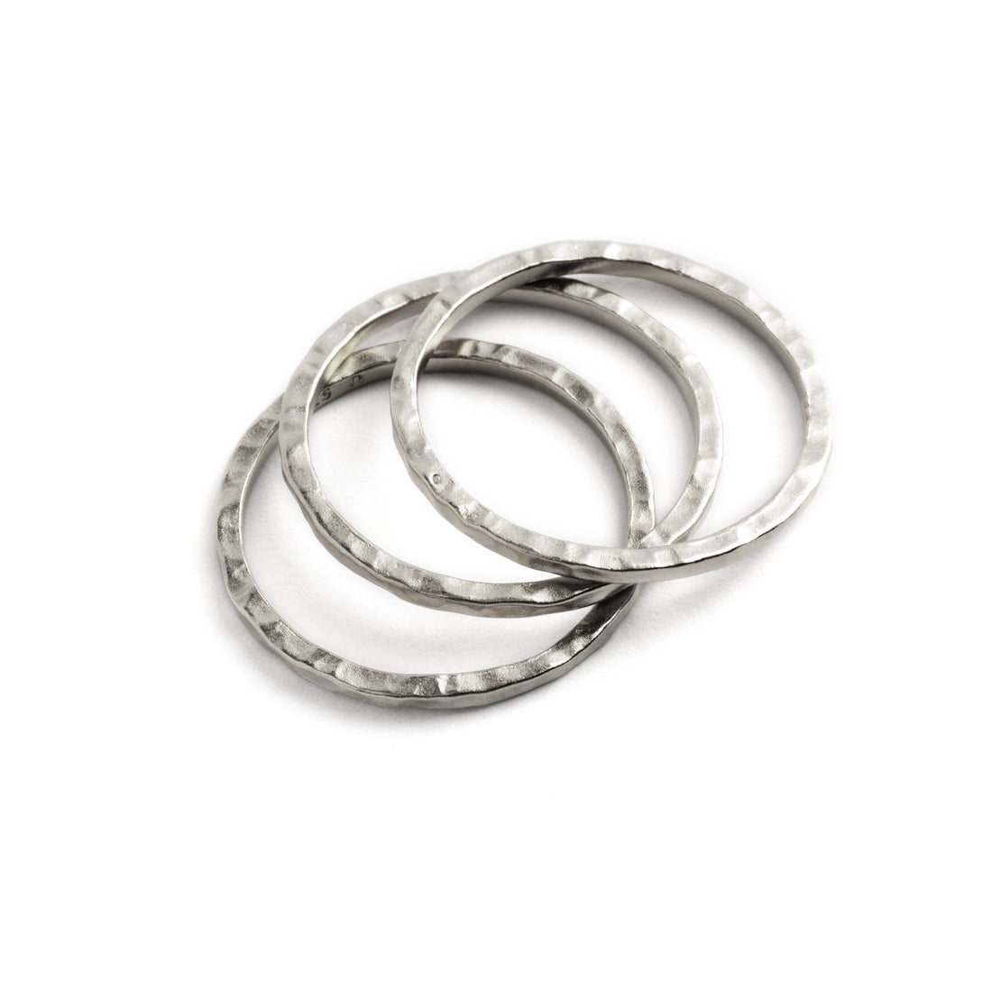 multiple hammered silver stacking band rings