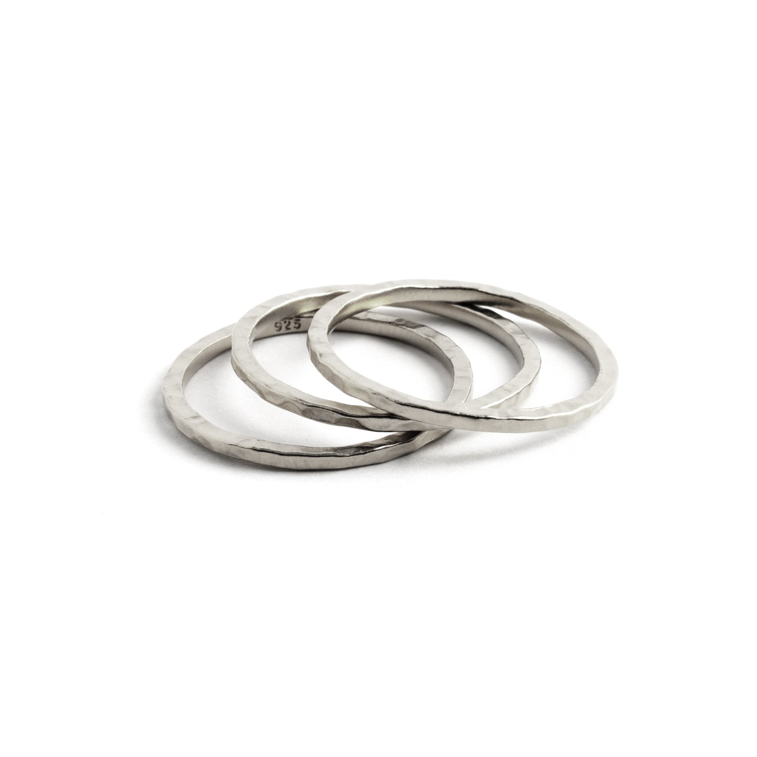 multiple hammered silver stacking band rings