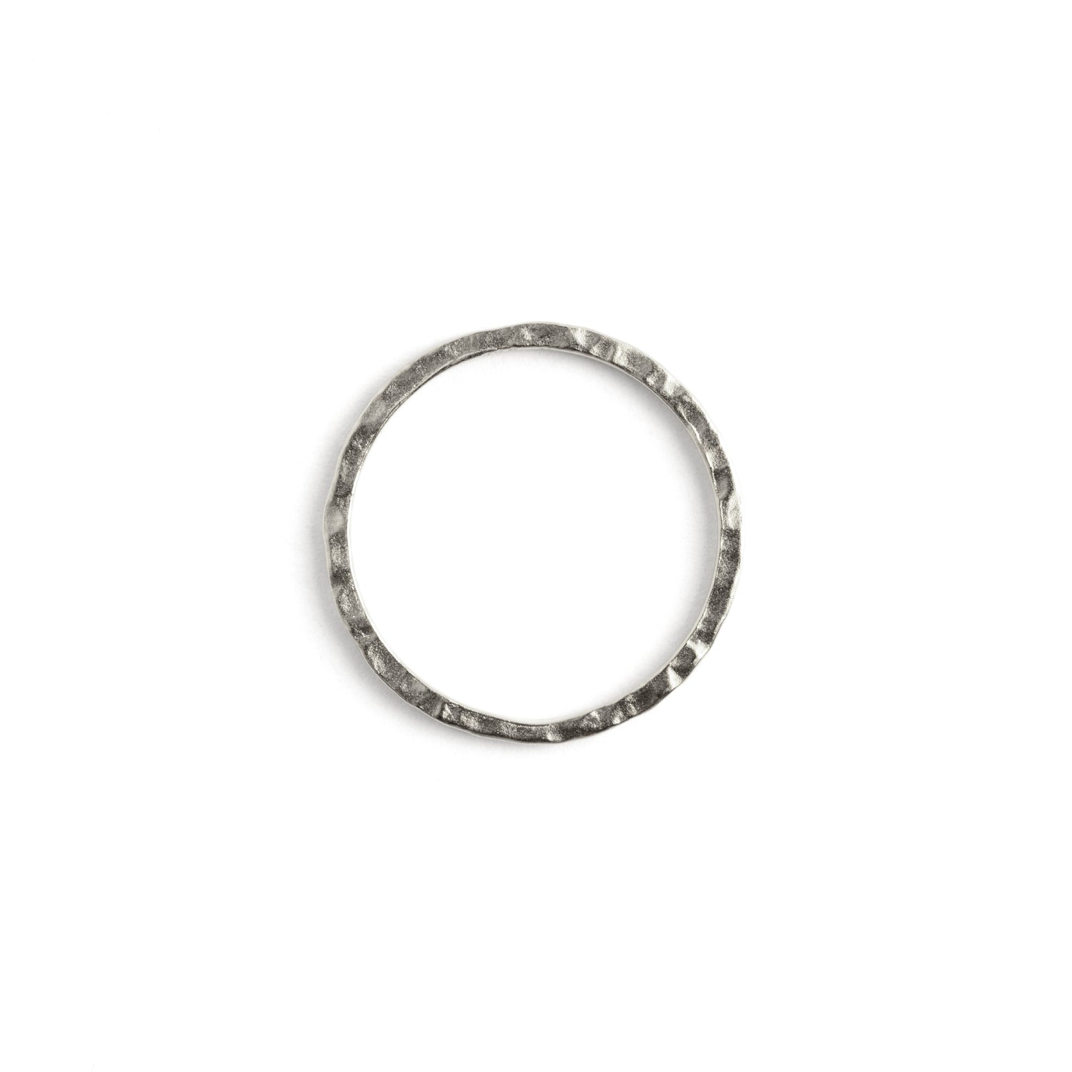 hammered silver stacking band ring side view